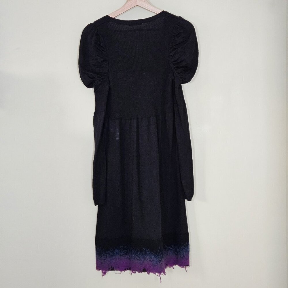Sisley Sweater Dress Women S Black Long Puff Sleeves Boho Knit Alpaca Wool Blend - Picture 2 of 16